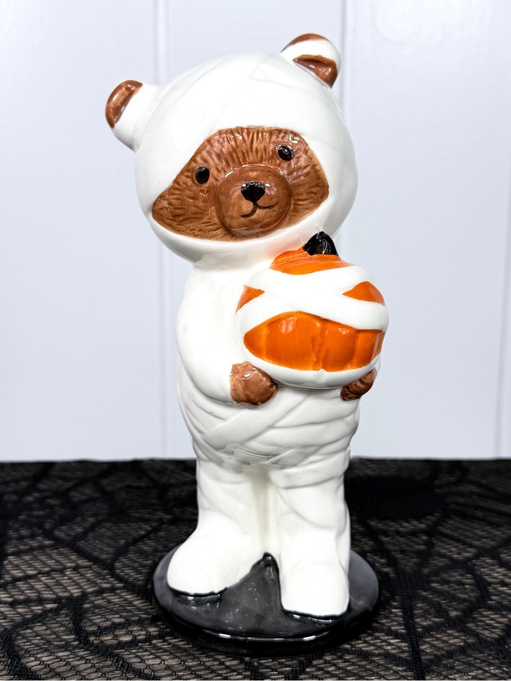 NEW Mummy Bear with Pumpkin Halloween Figurine